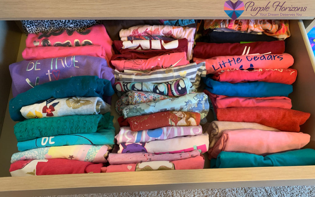 folded shirts in a dresser | KonMari Method | Purple Horizons